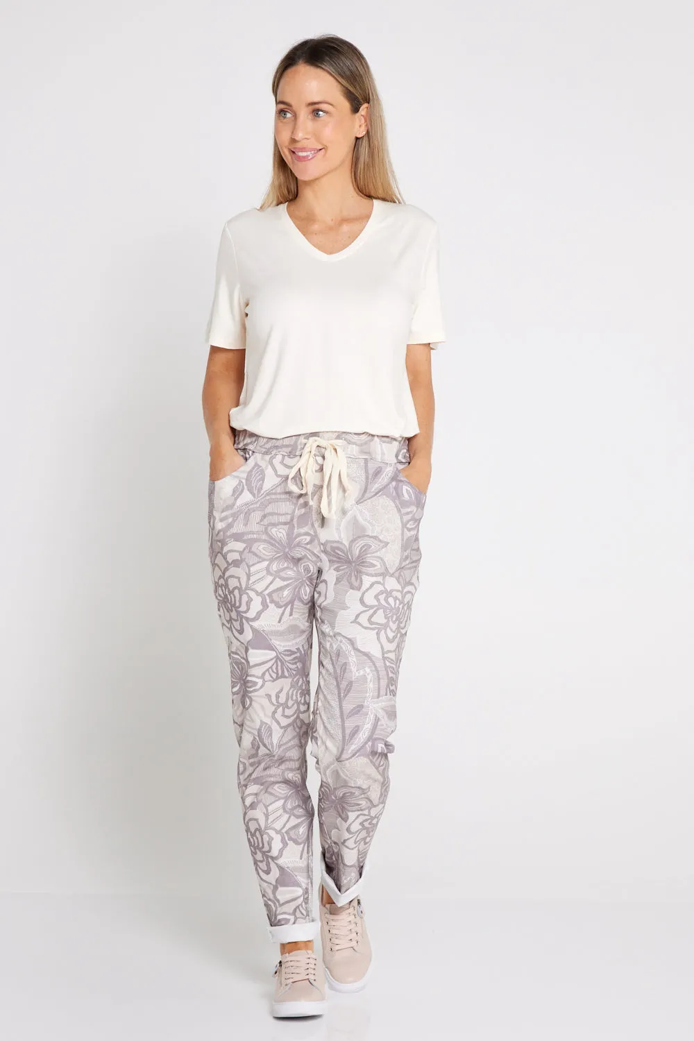 Beth Pants - Taupe Floral