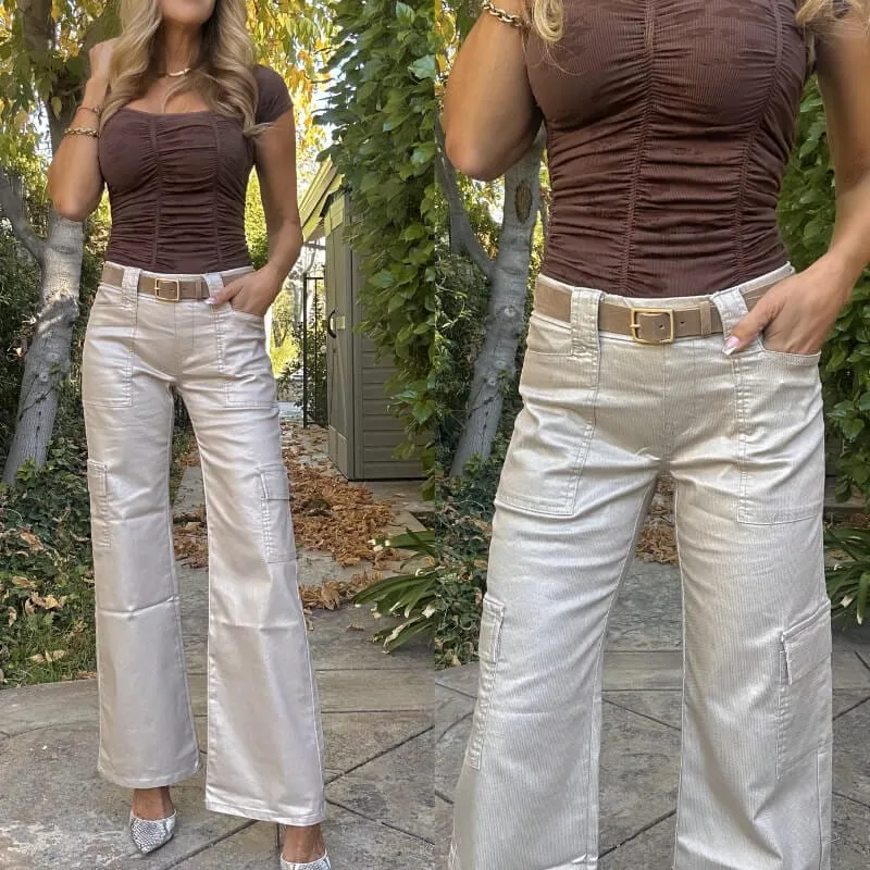 Bevy Flog - Randi Pant in Beige/Gold Pebble