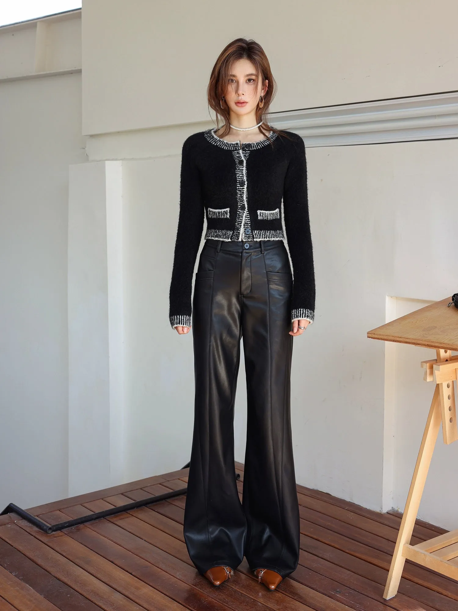 Black Flared Leather Pants