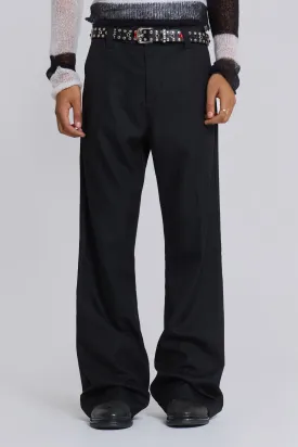 Black Stacked Bootcut Suit Pants