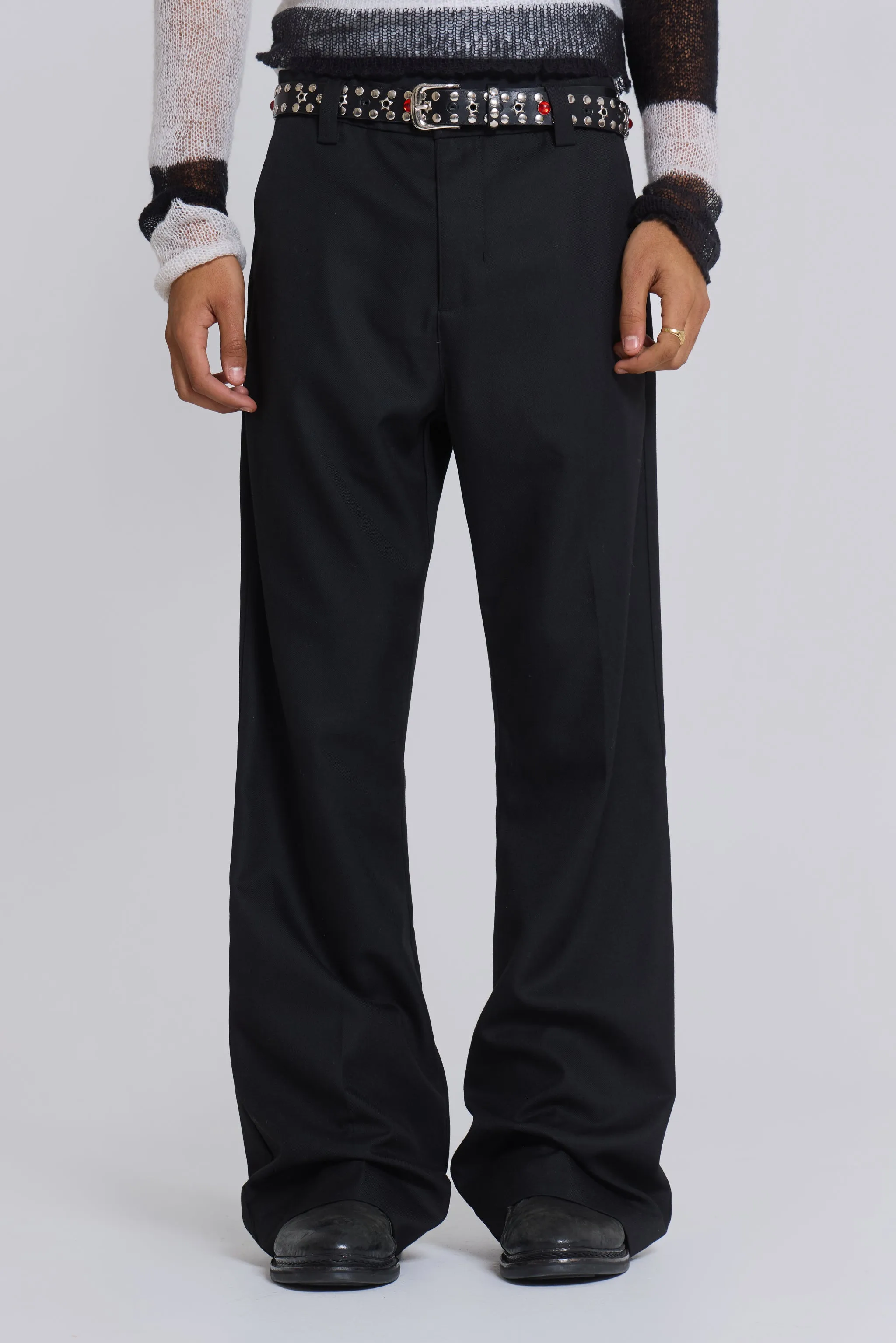 Black Stacked Bootcut Suit Pants