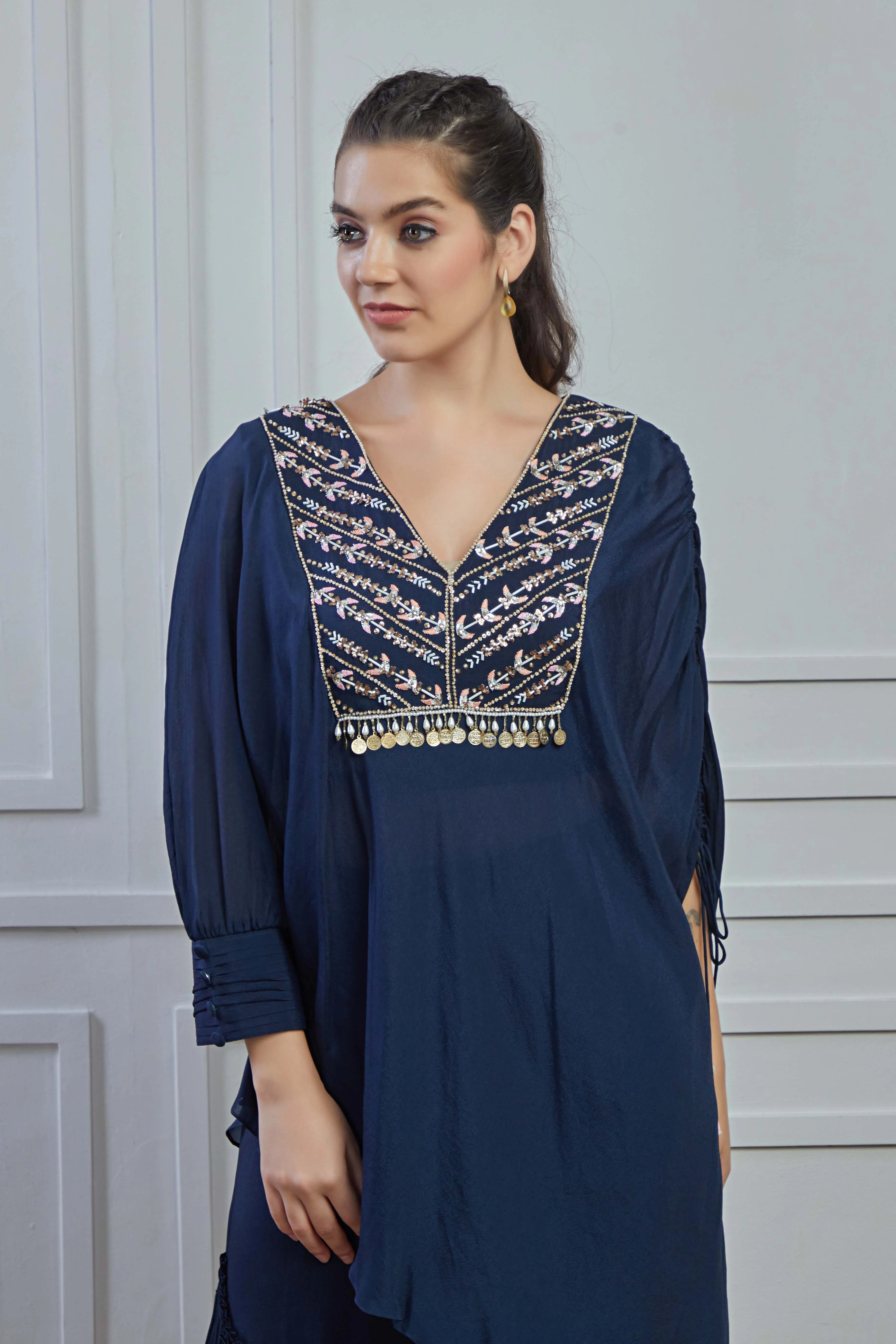 Blue Embellished Crepe Silk Kurta Palazzo Set