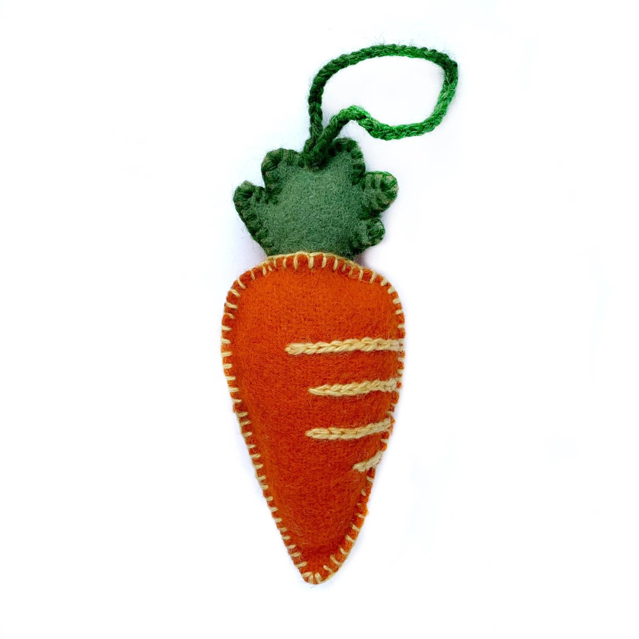 Carrot Ornament, Embroidered Wool