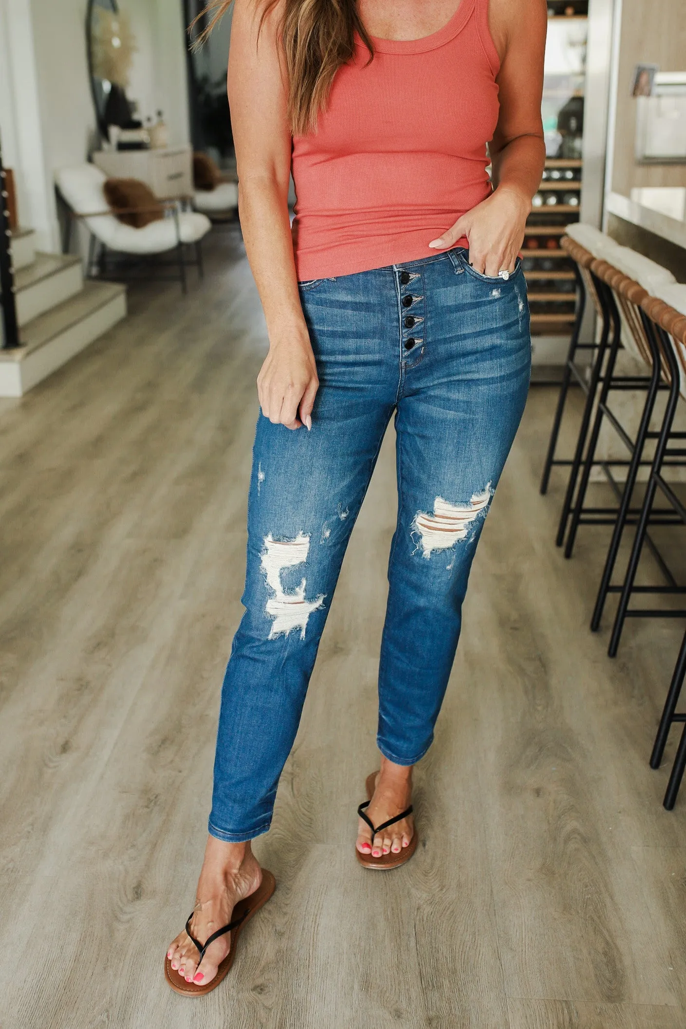 Colt High Rise Button Fly Distressed Boyfriend Jeans