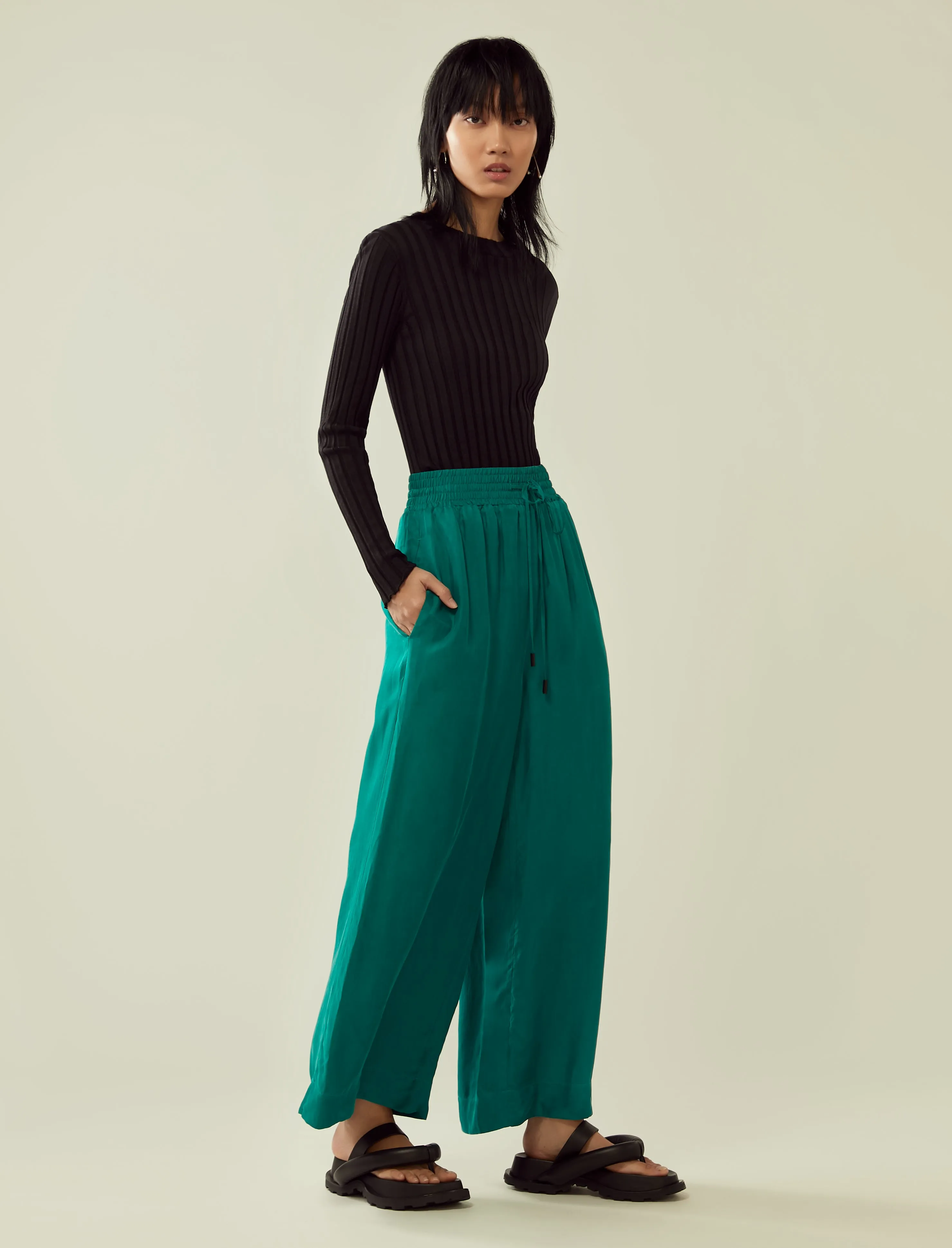 cupro drawstring flared pants