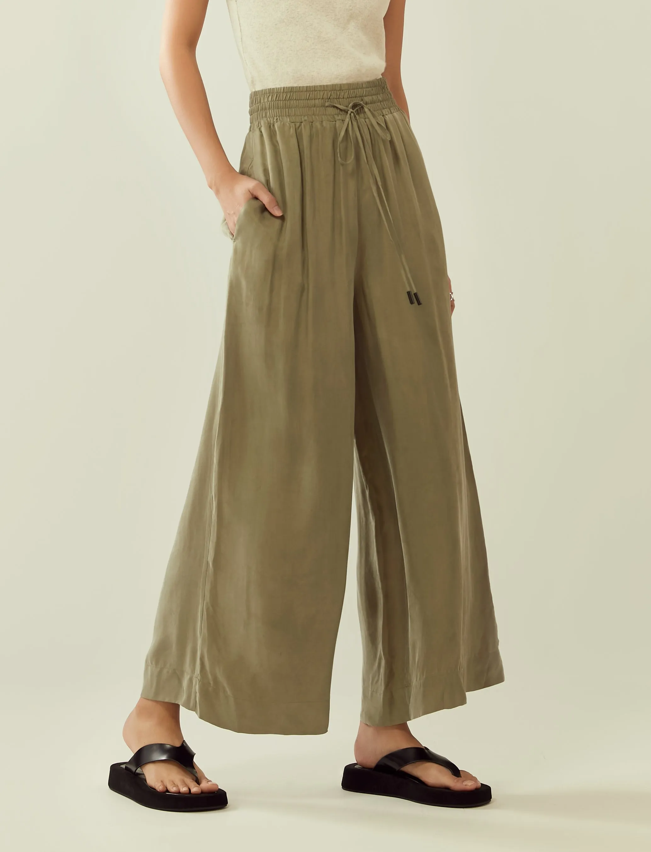 cupro drawstring flared pants