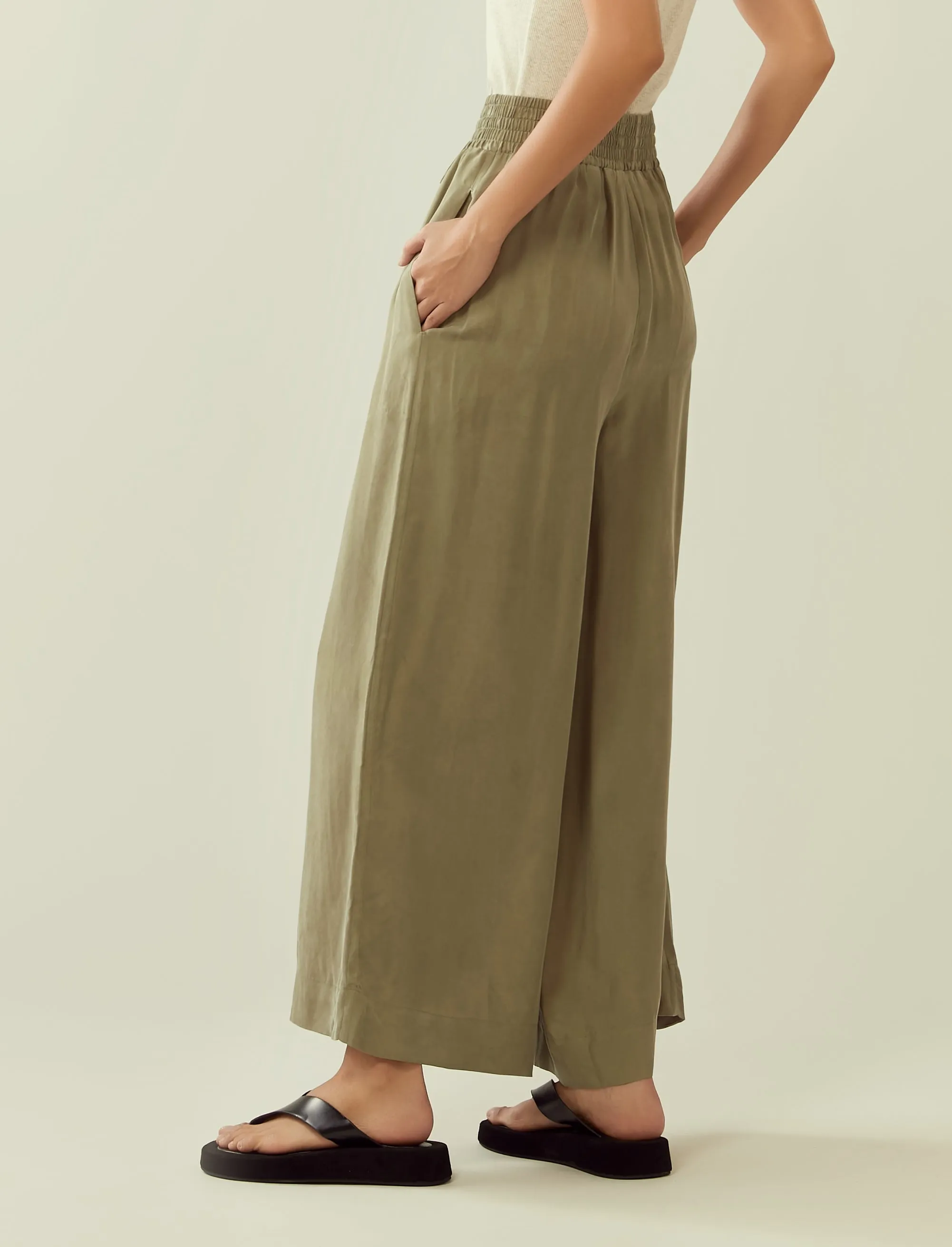 cupro drawstring flared pants