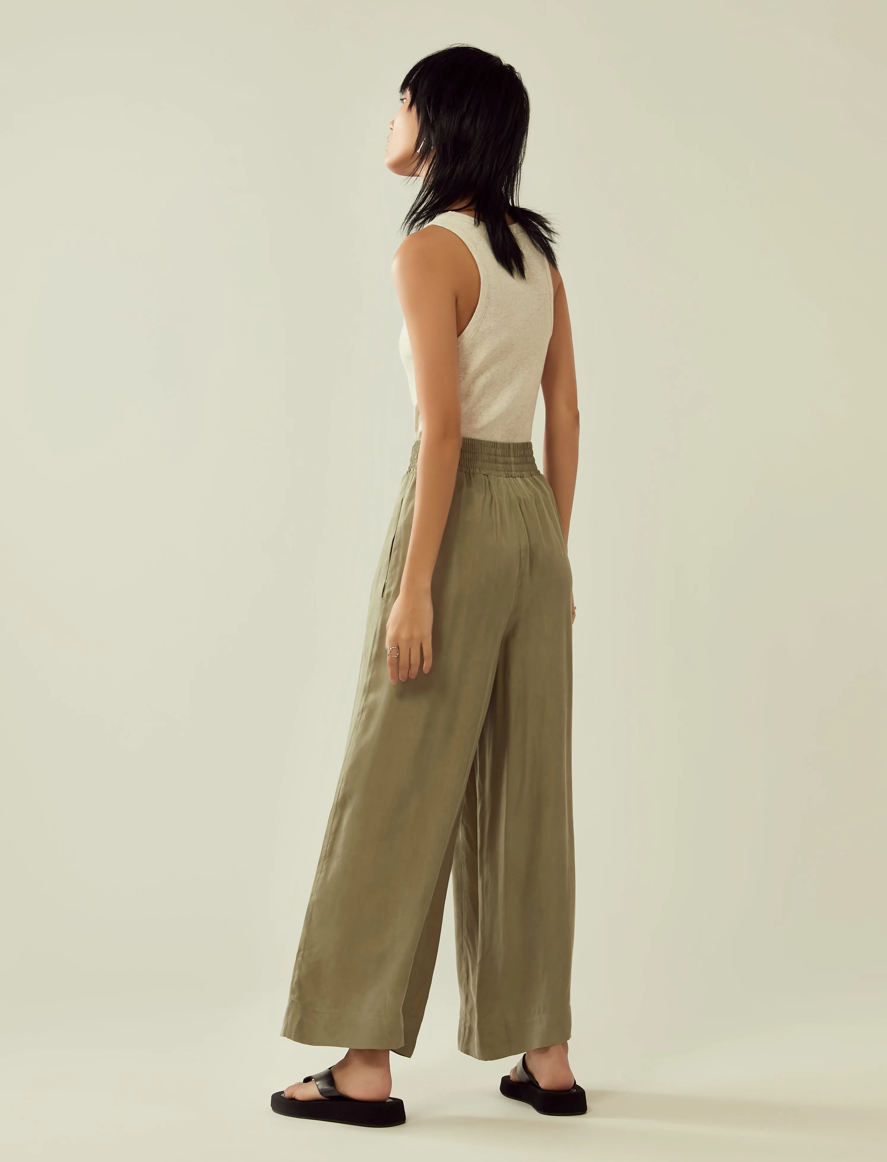 cupro drawstring flared pants