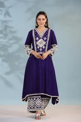 Deep Purple Kashmiri Embroidered Kurta with Palazzo