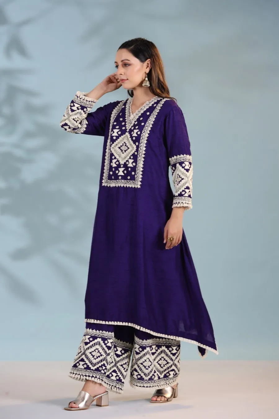 Deep Purple Kashmiri Embroidered Kurta with Palazzo