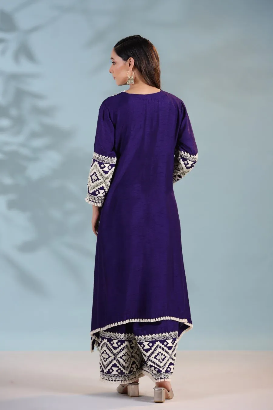 Deep Purple Kashmiri Embroidered Kurta with Palazzo