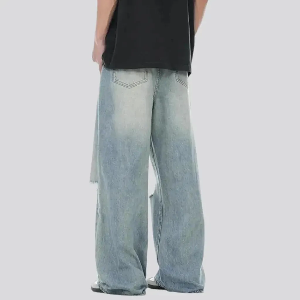 Distressed baggy style men's jeans