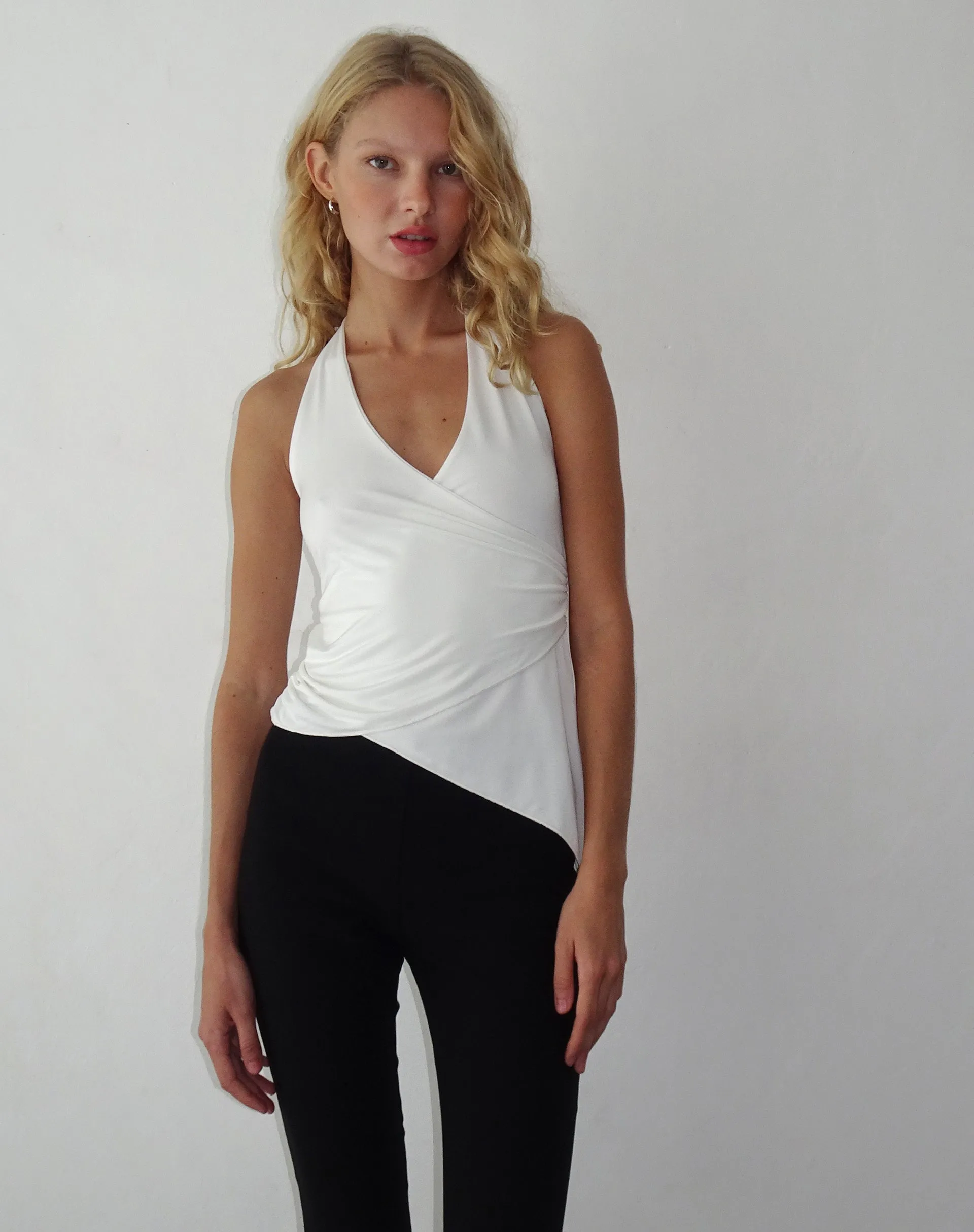 Farah Halter Asymmetric Plunge Top in Ivory