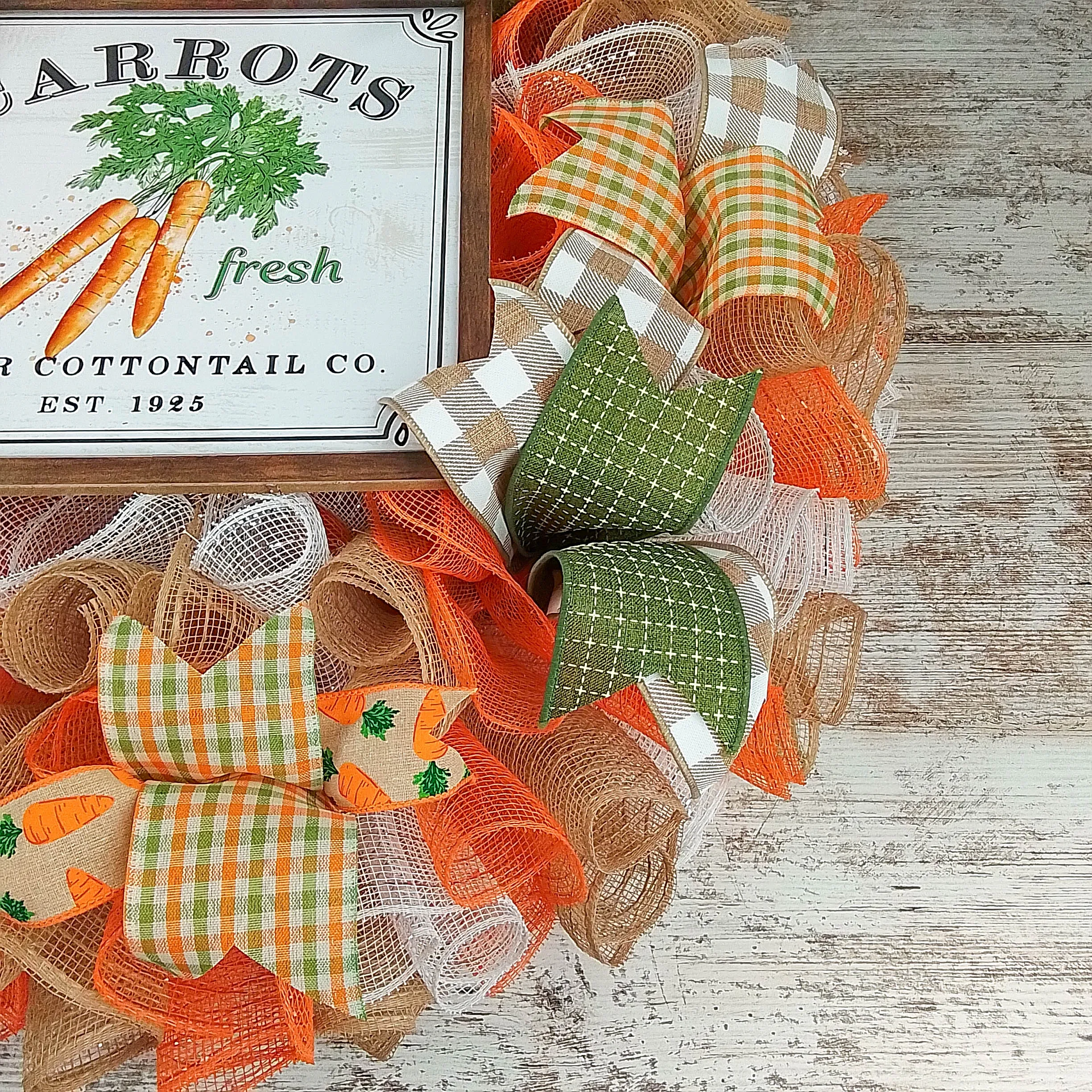 Farmhouse Easter Carrot Wreath - Spring Summer Welcome Door Decorations