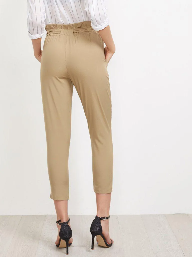 Frill Waist Self Tie Tailored Pants