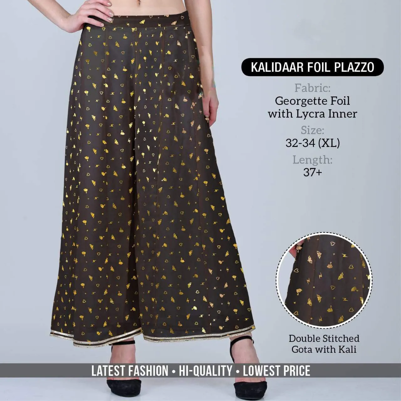 Georgette Foil Black Palazzo Pants for Women