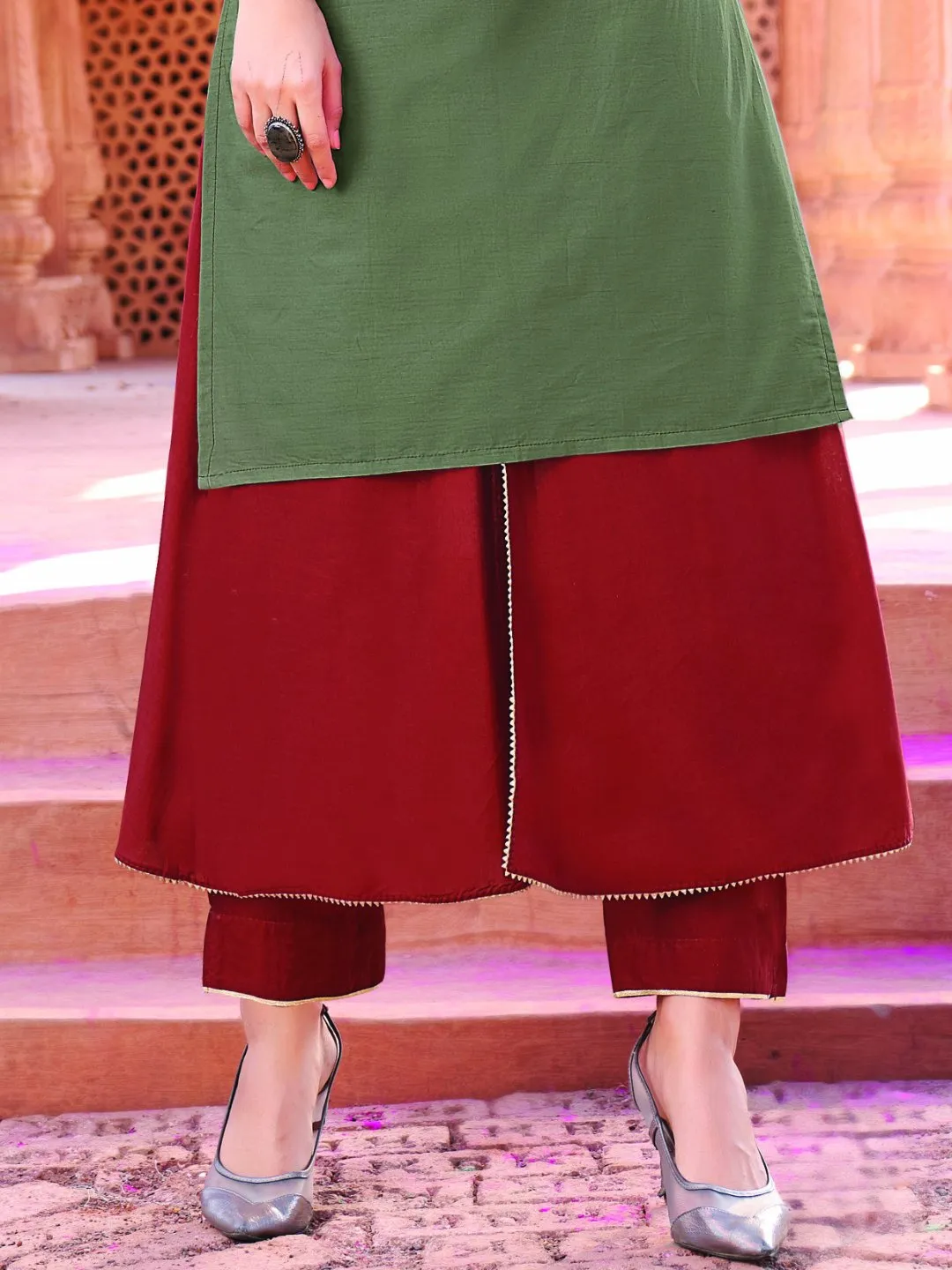 Green Rayon Cotton Kurta with Palazzo Set