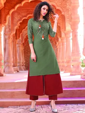 Green Rayon Cotton Kurta with Palazzo Set