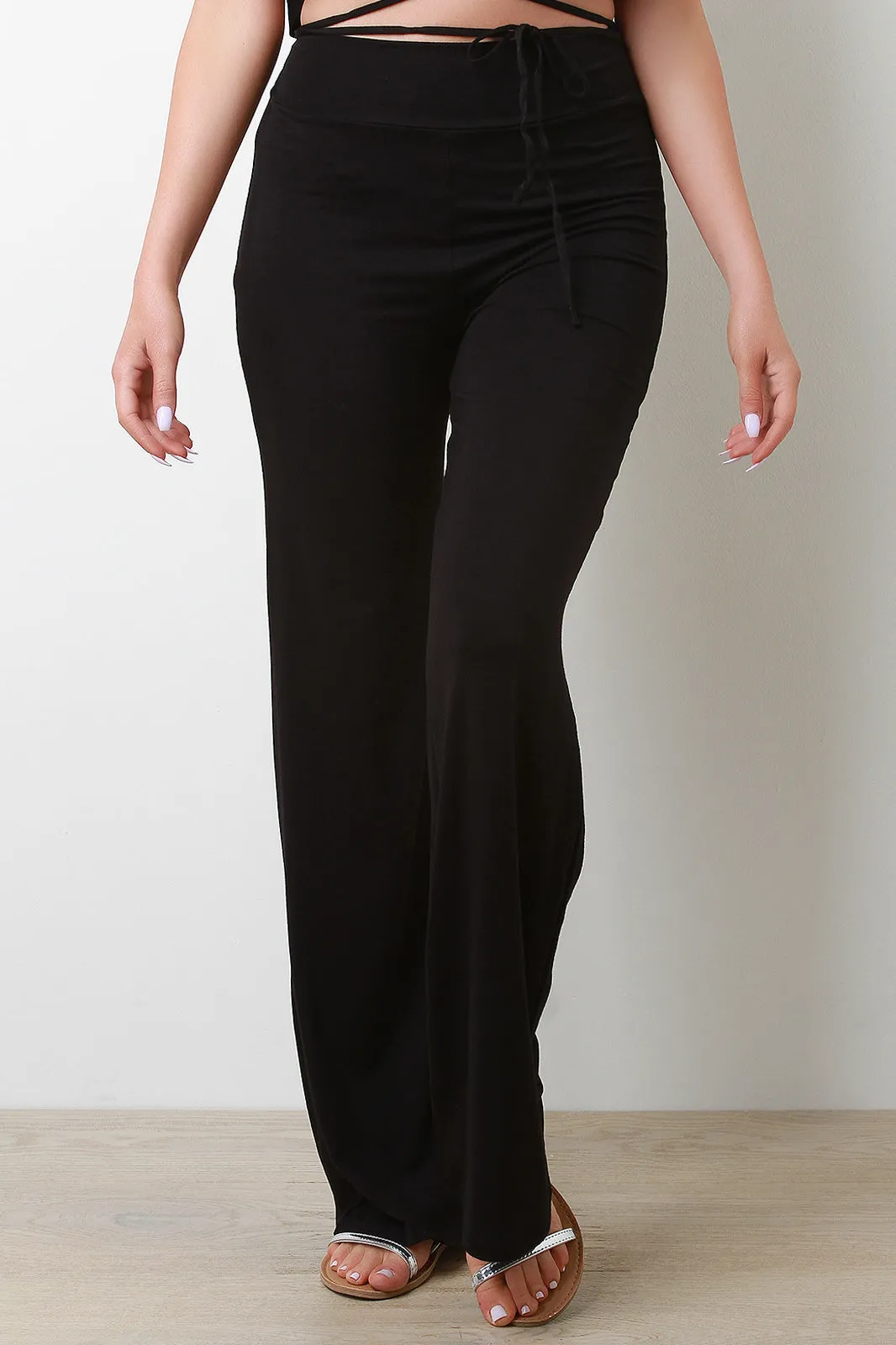 High Rise Jersey Knit Palazzo Pants