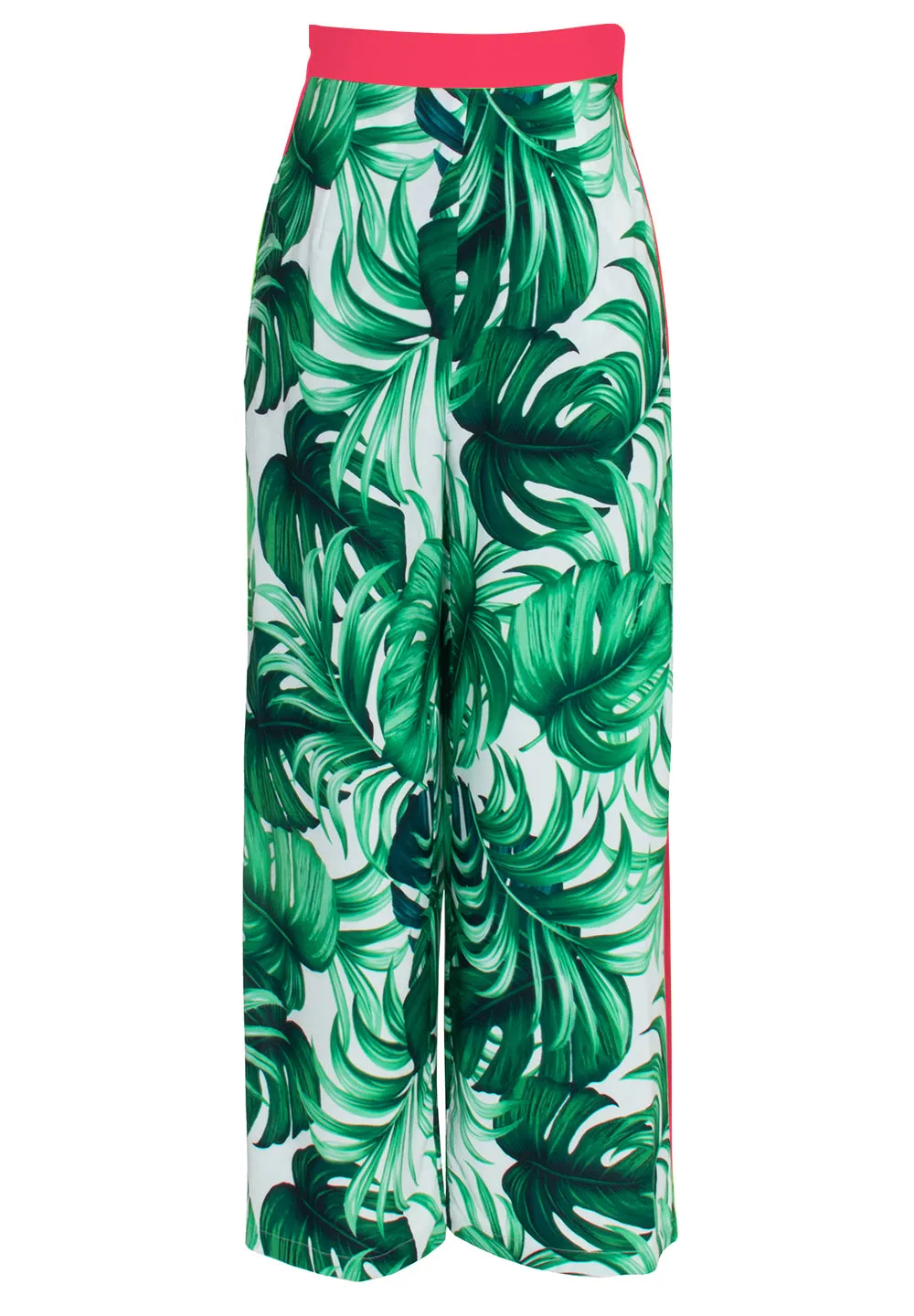 Jungle - Monstera White / Green Pants (Neon Coral)