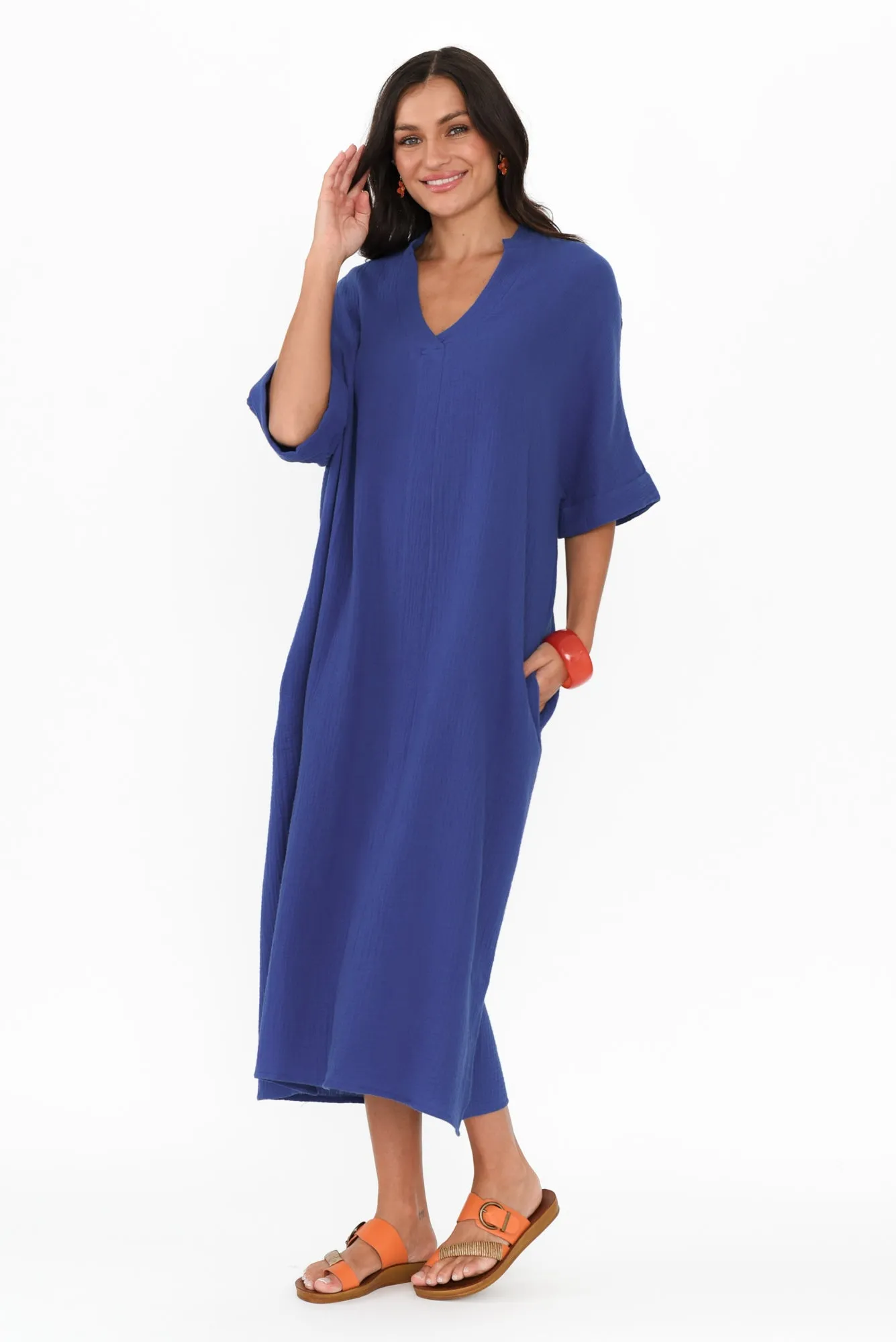 Juniper Cobalt Cotton Cheesecloth Dress