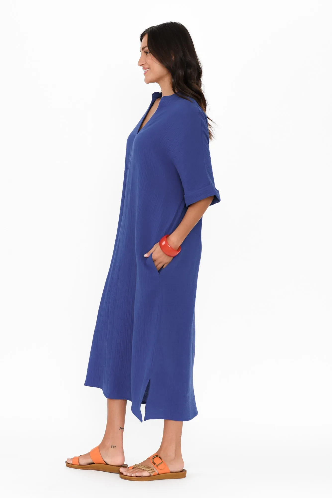 Juniper Cobalt Cotton Cheesecloth Dress