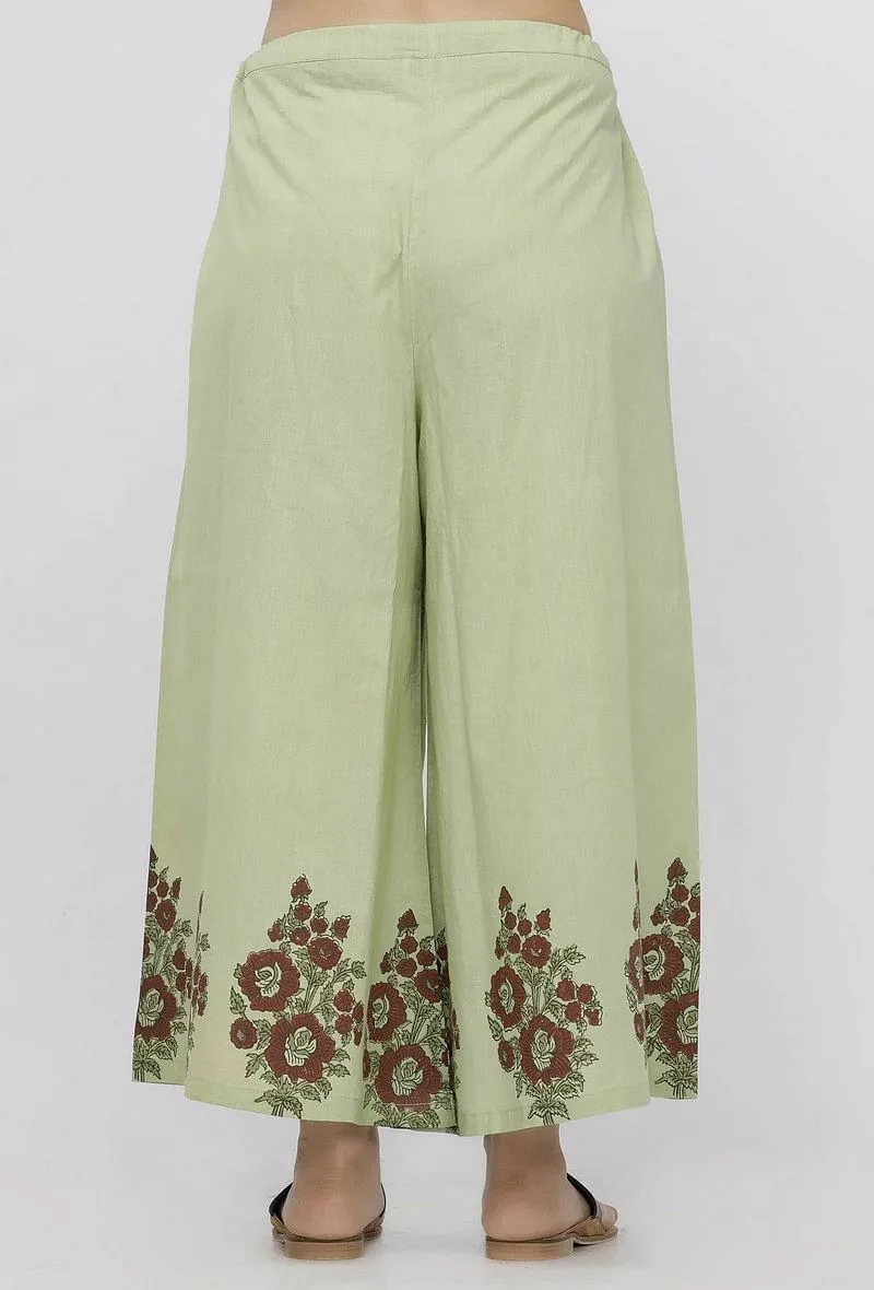 Light Green Cotton  Hand-Block Printed Culottes