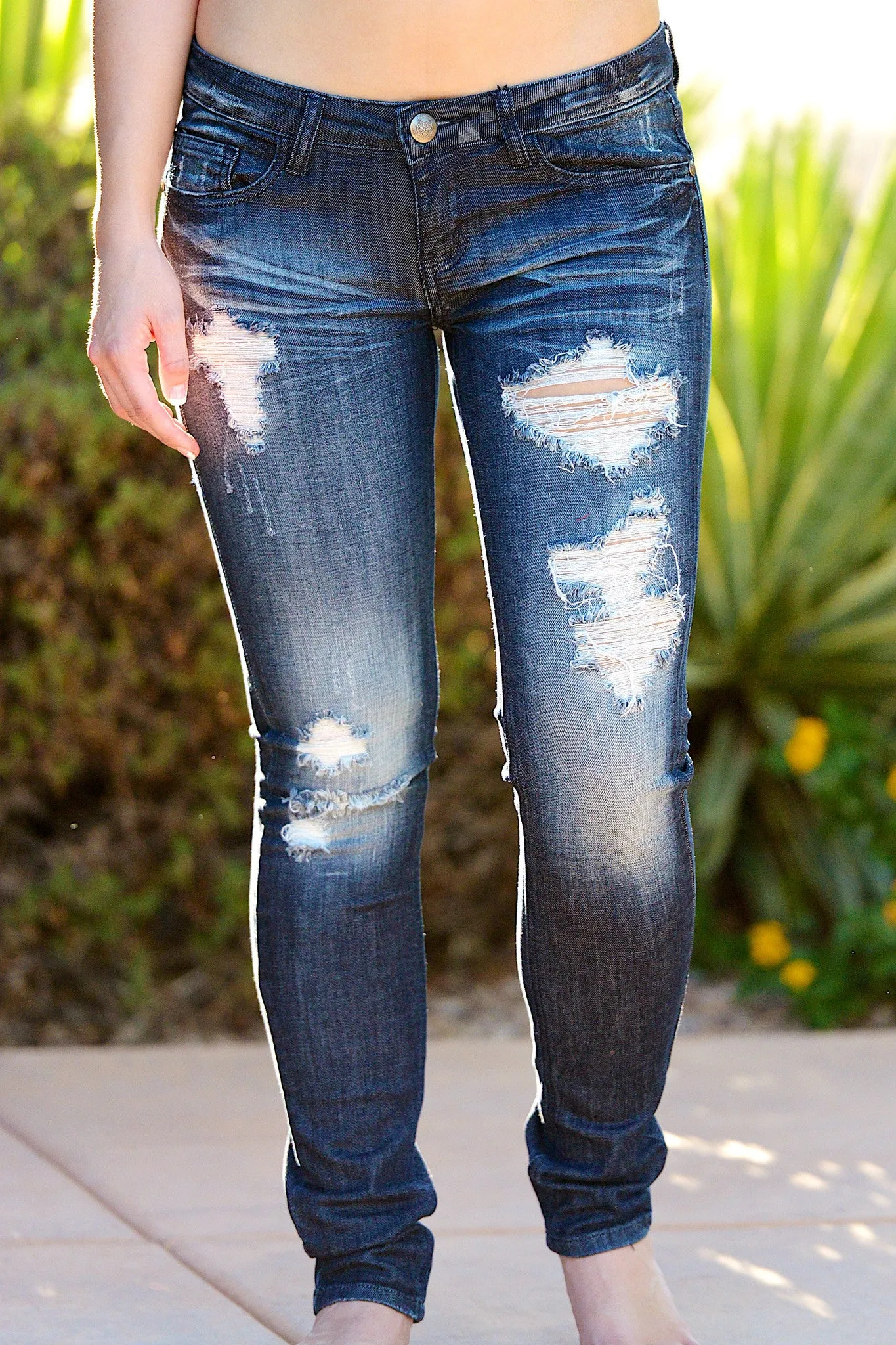 MACHINE Distressed Skinny Jeans - Double Dark Wash