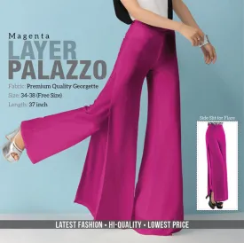 Magenta Layered Georgette Palazzo Pants for Women