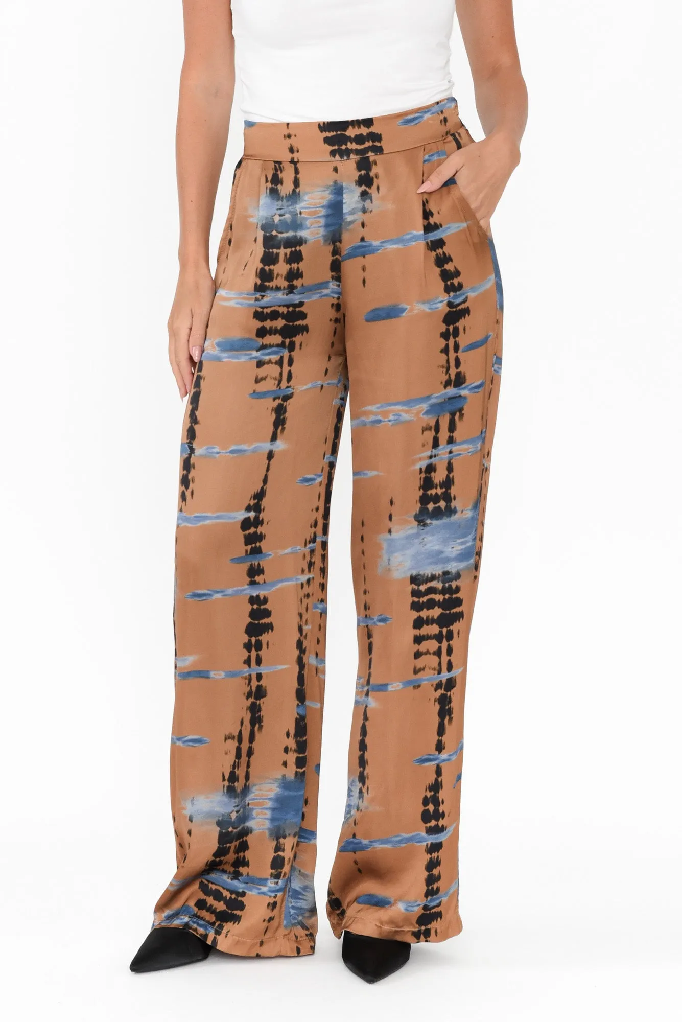 Monay Tan Abstract Silk Blend Pants