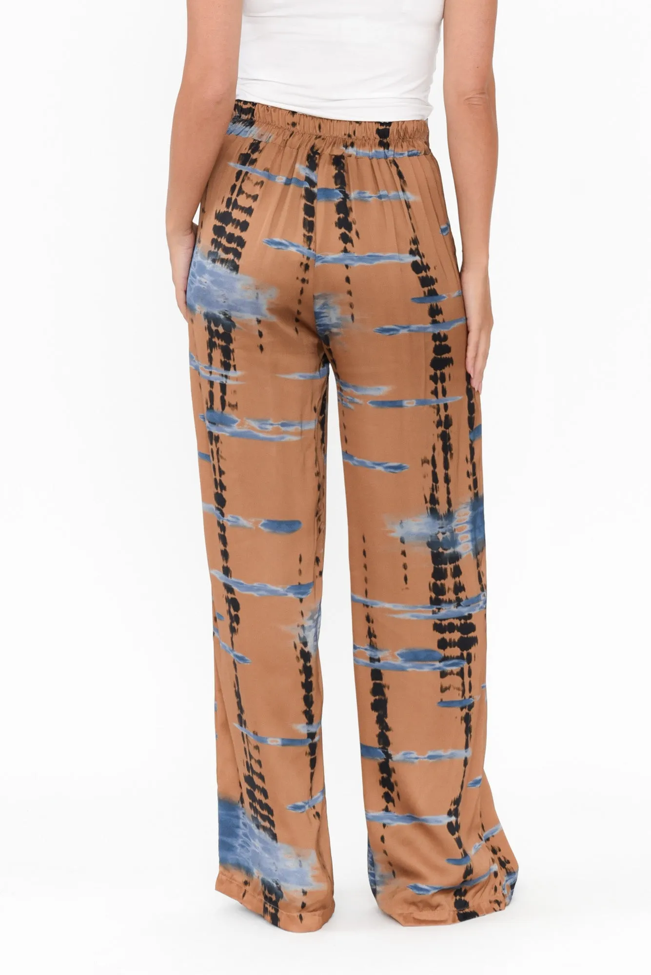 Monay Tan Abstract Silk Blend Pants