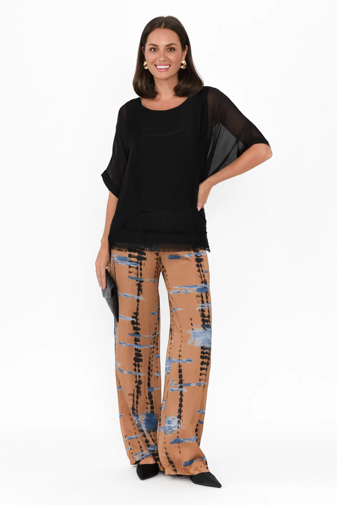 Monay Tan Abstract Silk Blend Pants