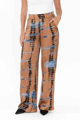 Monay Tan Abstract Silk Blend Pants