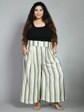 Plus Size Plus Size Striped White & Green Culottes