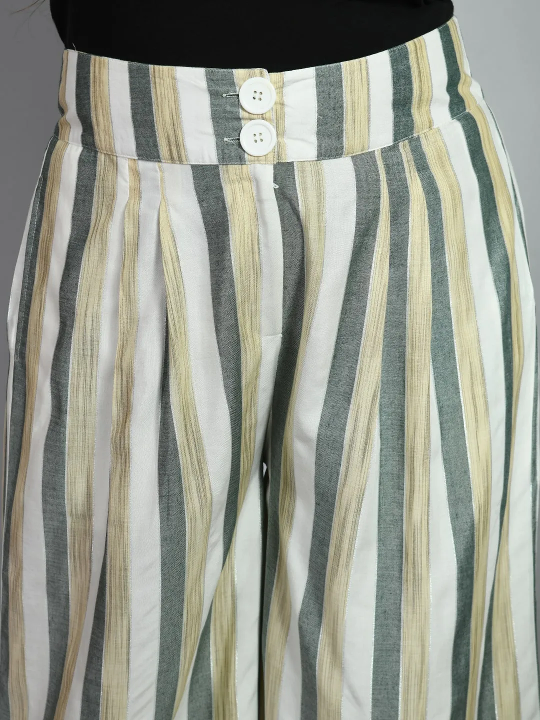 Plus Size Plus Size Striped White & Green Culottes