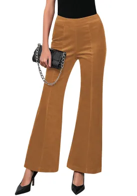 Pumpkin Brown Women's Bell Bottom Corduroy Flare High Waisted Front Seam Slacks