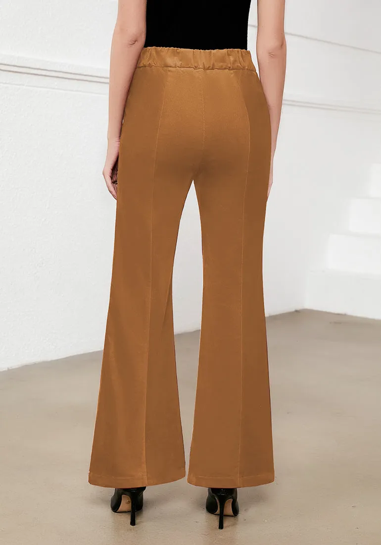 Pumpkin Brown Women's Bell Bottom Corduroy Flare High Waisted Front Seam Slacks