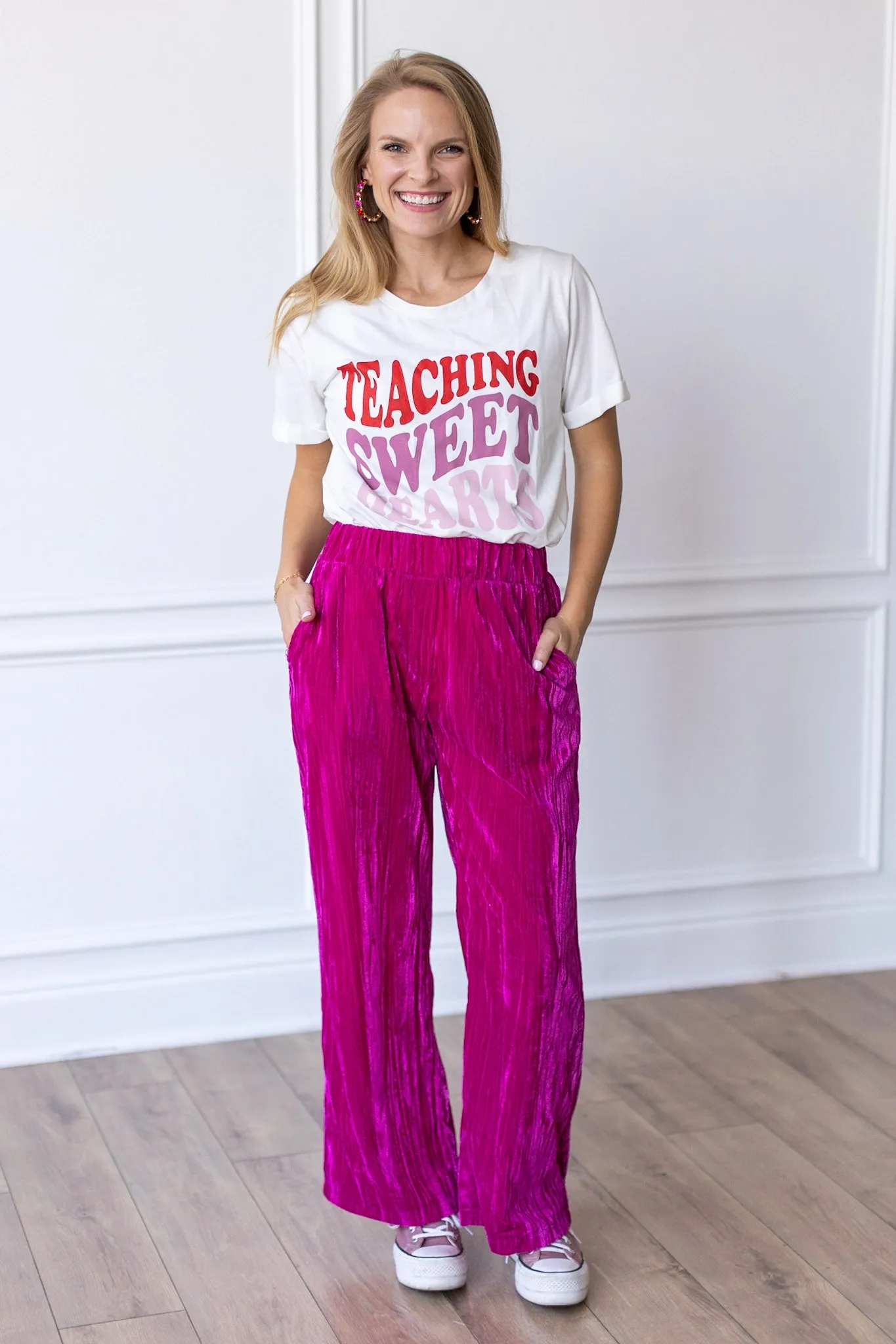 Raspberry Rendezvous Velvet Wide Leg Pants