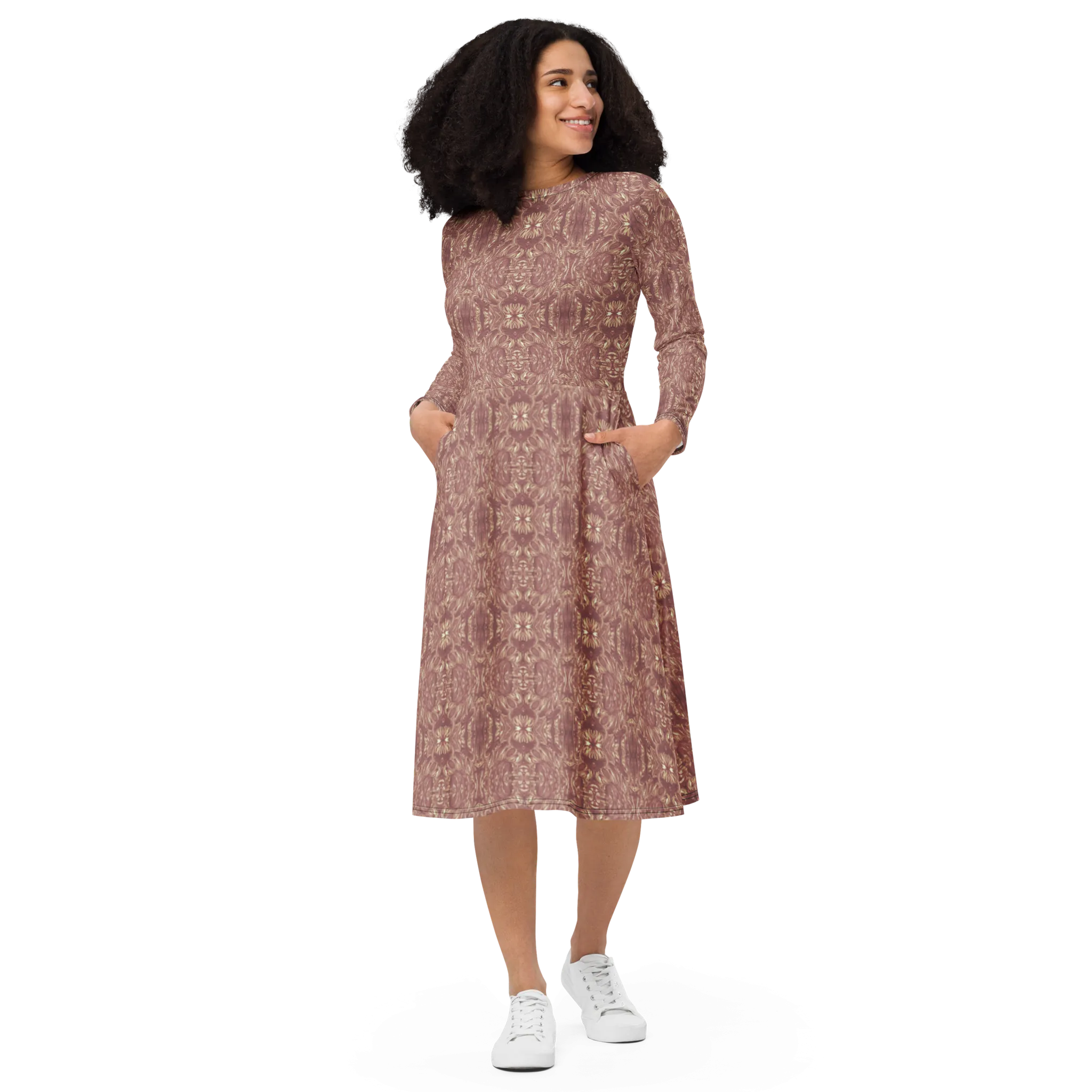 Recursia Bohemian Dream Long Sleeve Midi Dress In Pink