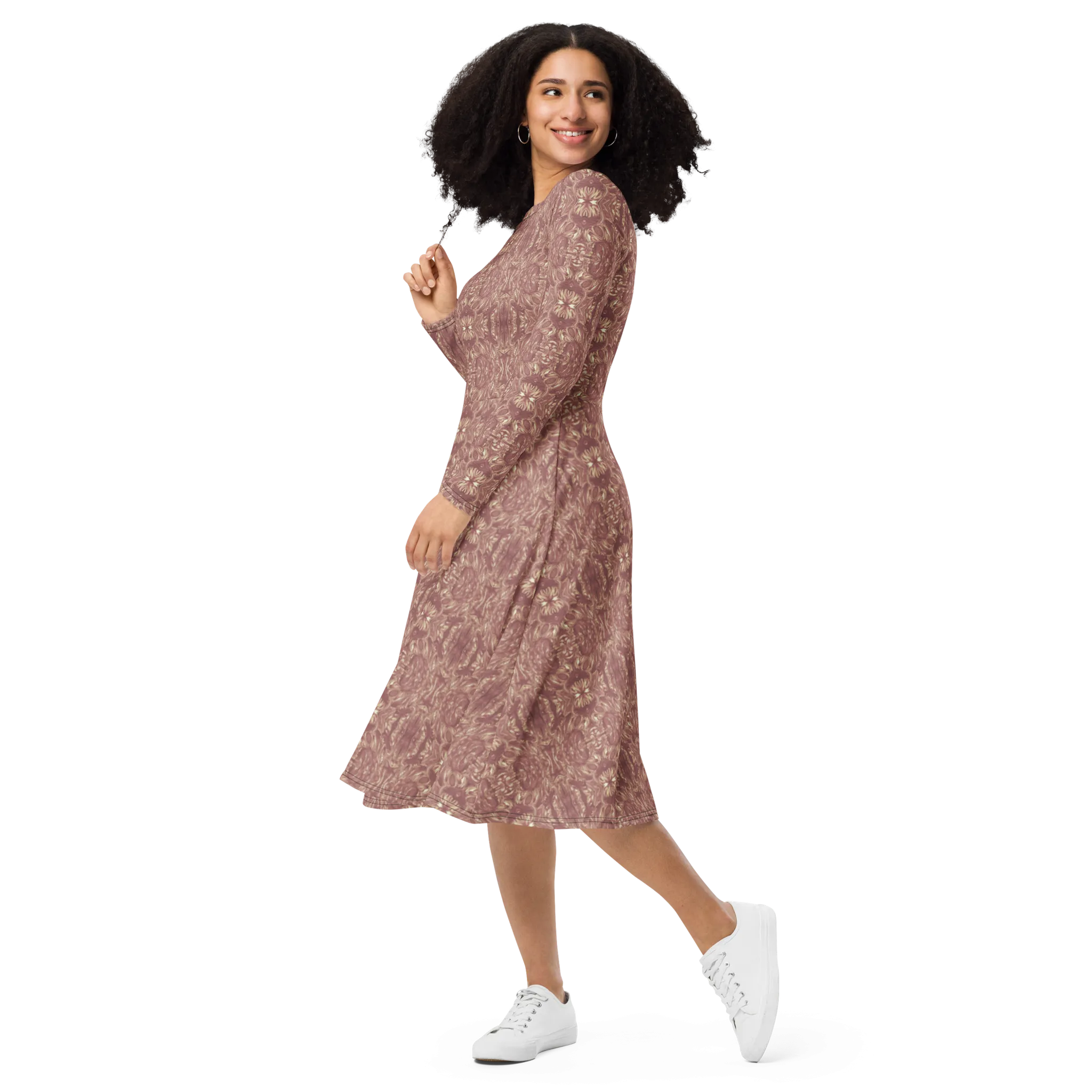 Recursia Bohemian Dream Long Sleeve Midi Dress In Pink