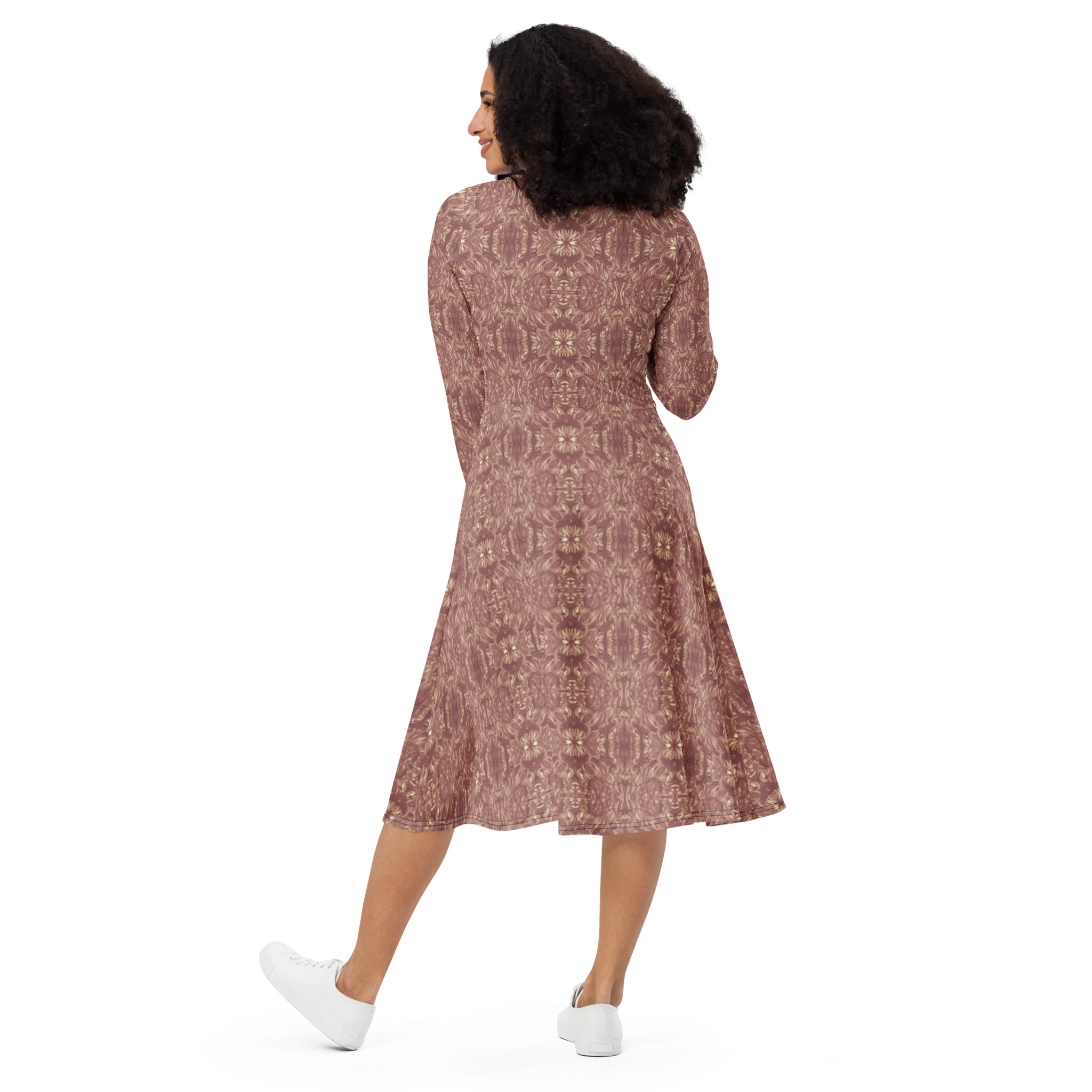 Recursia Bohemian Dream Long Sleeve Midi Dress In Pink