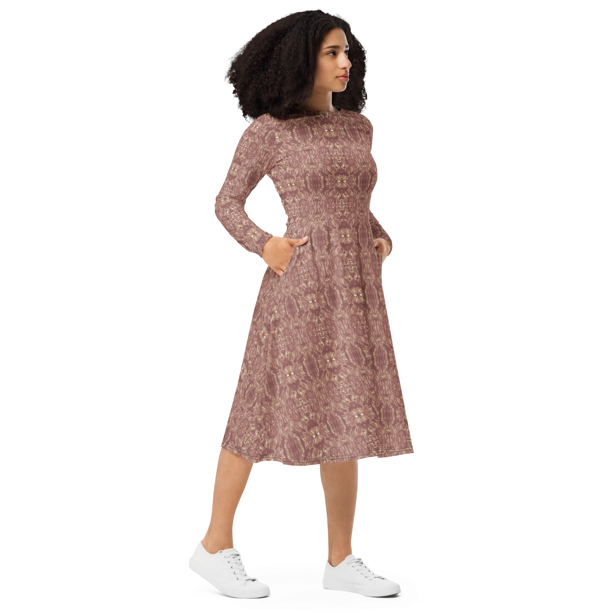 Recursia Bohemian Dream Long Sleeve Midi Dress In Pink