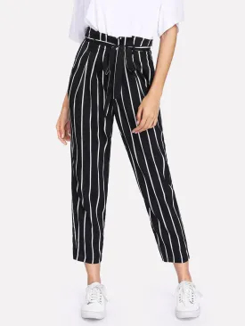 Self Belt Striped Pants