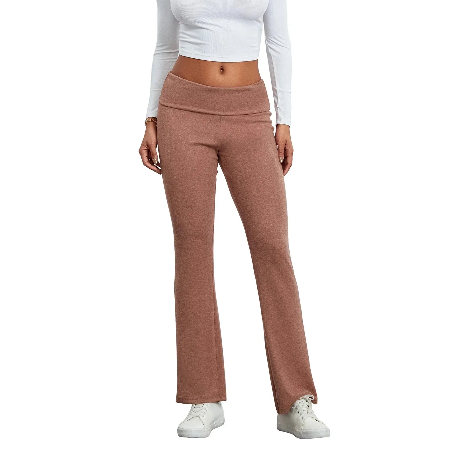 Solid Micro-Flared Pants High