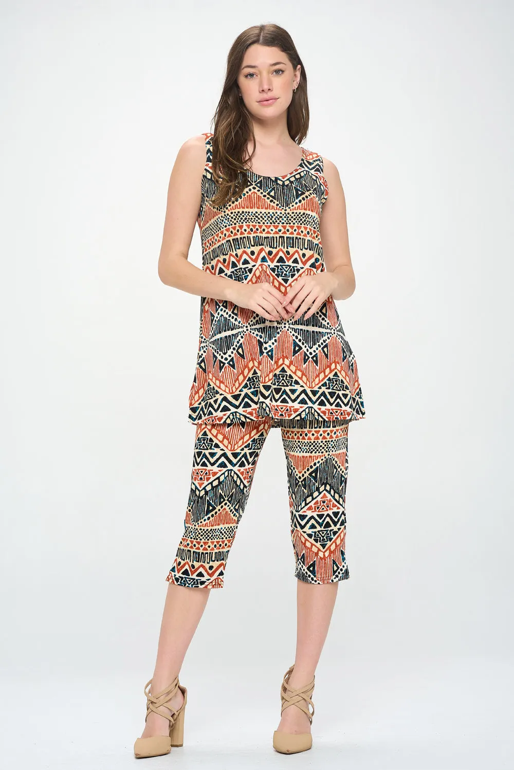 Stretchy Tank Capri Pant Set Print-9002BN-TRP1-W381