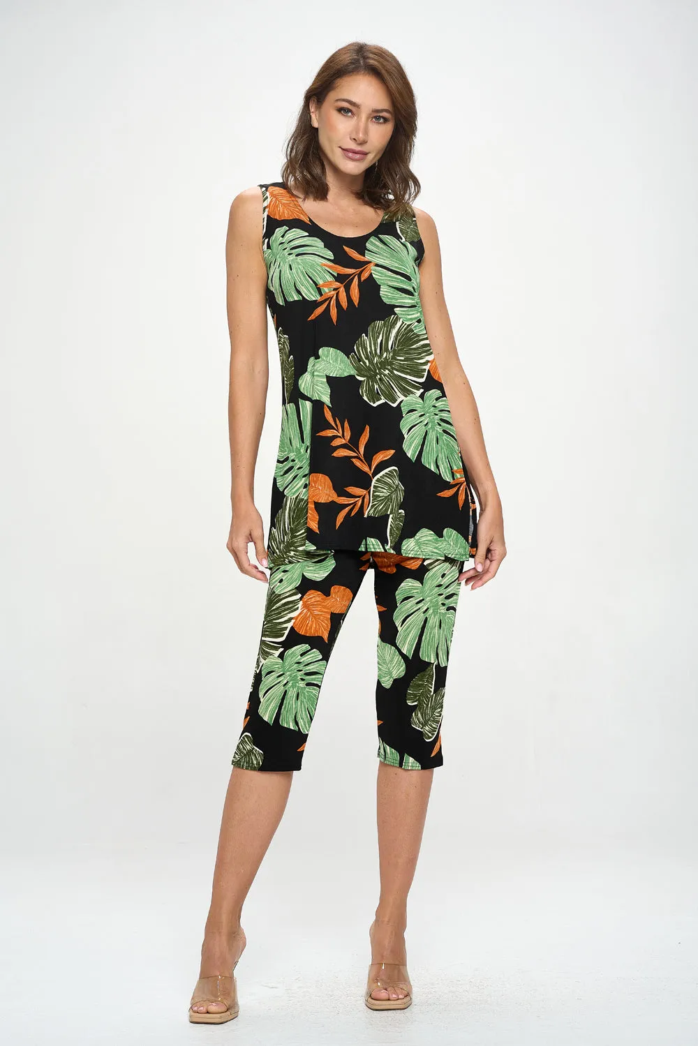 Stretchy Tank Capri Pant Set Print-9002BN-TRP1-W389