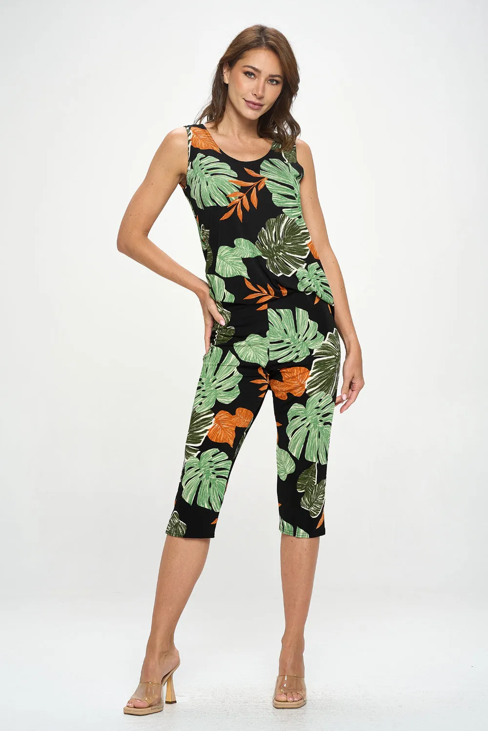 Stretchy Tank Capri Pant Set Print-9002BN-TRP1-W389