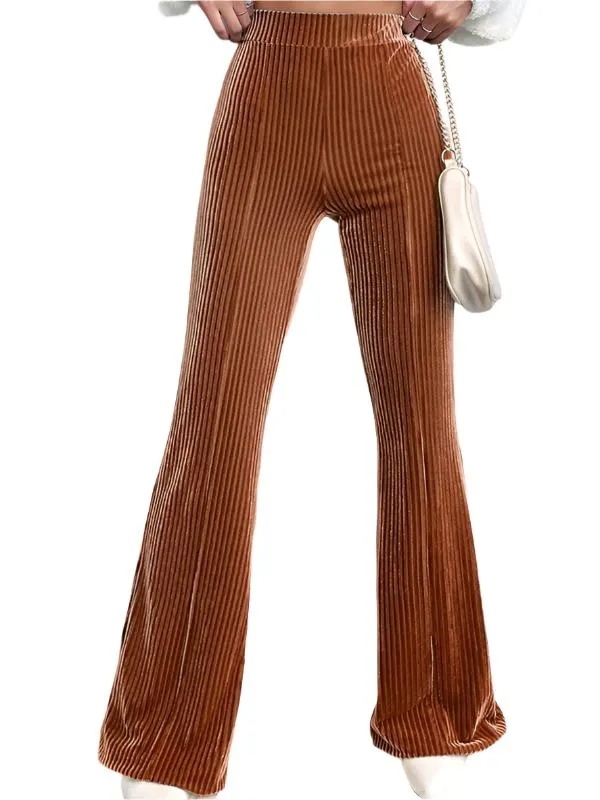 TEEK - Brown Corduroy Wide-Leg High Waist Flared Pants