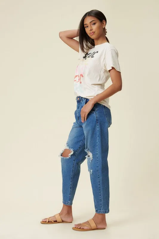 TEEK - Medium Stone Distressed Slouchy Jeans