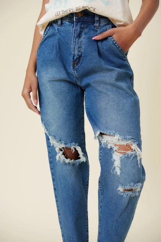 TEEK - Medium Stone Distressed Slouchy Jeans